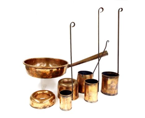 Collection of miscellaneous antique copper to include graduated set of three ladles, a further ladle, two jelly moulds and a 