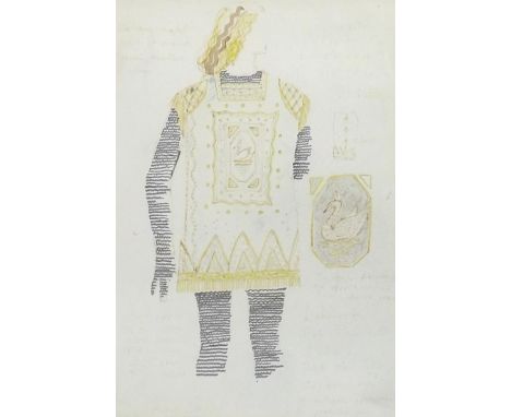 Shirley Russell (20th century) - Costume design for 'Lohengrin' from the opera by Richard Wagner, mixed media with handwritte