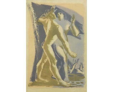 Hans Feibusch (1898-1998, German) - 'Lovers', signed and dated 1935, Blond Fine Art Limited label verso, colour lithograph, 1
