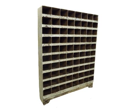 Vintage industrial - good steel bank of eighty pigeonholes, 66" high, 49" wide