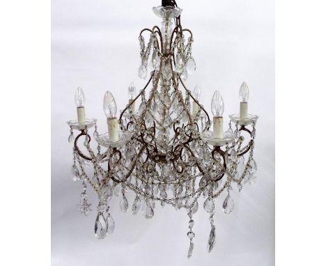 Venetian style eight branch chandelier with various prismatic drops and garlands