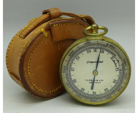 A military issue pocket altimeter, Compensated, T.A.R.S.&W.Ltd./ No. B5993, with broad arrow to back, with leather case and s