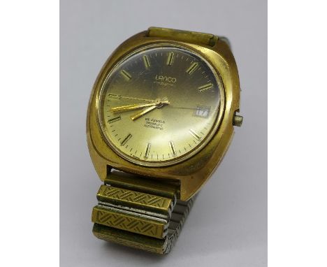 A gentleman's Lanco 25 jewel automatic wristwatch, lacking button