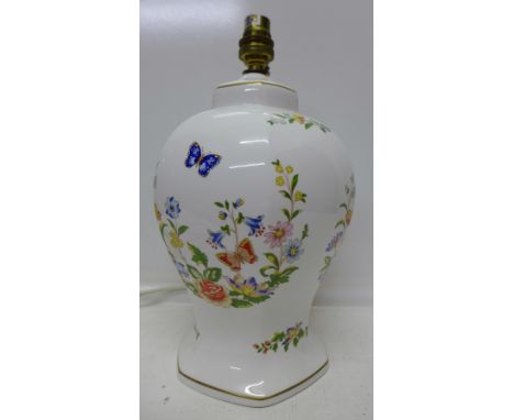 An Aynsley Cottage Garden table lamp base, height 27cm
