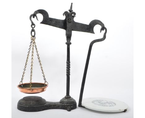 Of local interest - A 19th century Bristol cast iron green grocers shop scales. Having an ebonised metal base with single twi