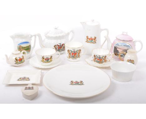 A collection of vintage 20th century Bristol related ceramic porcelain items to include; three teapots, coffee pot, two cups 