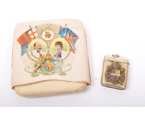 Royalty &amp; Tobacciana Interest - An Edwardian circa 1902 Edward VII Coronation illustrated cigar case and metal vesta case