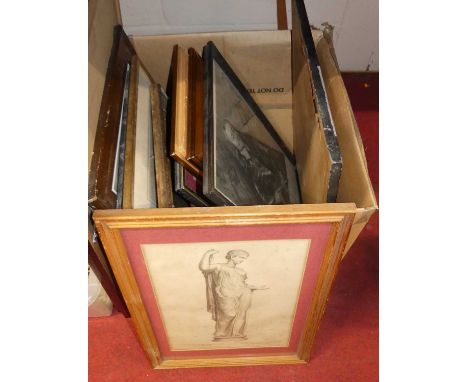 A collection of principally monochrome portrait prints, pair gilt composition frames, etc