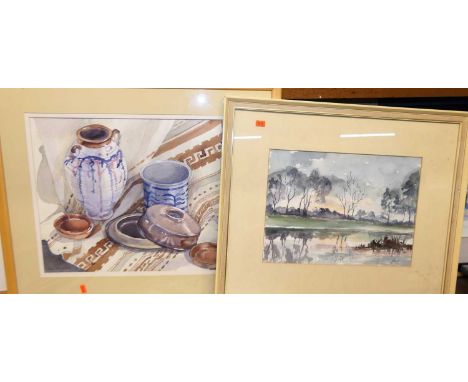 Anna Elinson - Lavenham, Suffolk, lithograph; J Lloyd - watercolour, and two others (4)