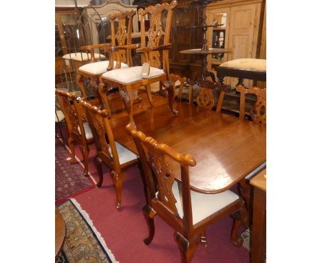 A contemporary hardwood dining suite, comprising; round cornered twin pillar dining table with single drop-in leaf, max lengt