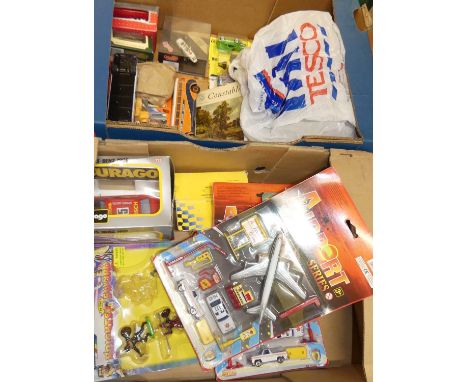 Two trays of mixed modern issue diecast and action figures, to include Britains Knights of the Sword release examples, Formul