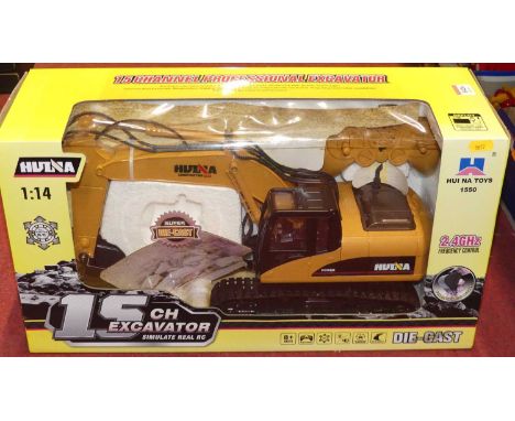 A Hulva 1:14 scale model of a radio control professional excavator, housed in the original box