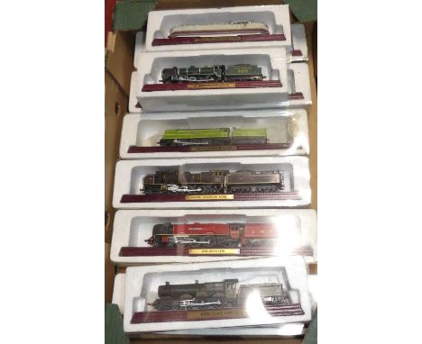 A collection of mixed 00 scale static display models of locomotives of the world