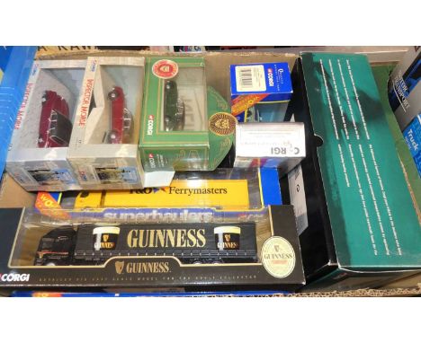 A box of mixed modern issue diecast, to include a Corgi Heavy Haulers Sulley Trucking International Transtar tractor unit wit