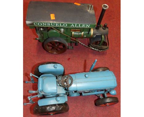 Two tinplate replica models, one being a live steam roller, the other a Fordson tractor