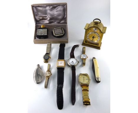 Trench wristwatch stamped "A Le Coultre", a Kaleidoscope watch by Ernest Borel, various other watches, Swiza carriage clock, 