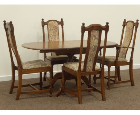 Ercol golden dawn elm extending dining table (90cm x 104cm - 149cm (extended)), and set four (3+1) high back chairs
