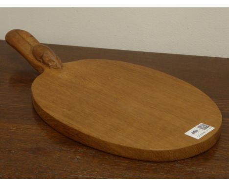 Robert Thompson of Kilburn 'Mouseman' oak oval cheese board with carved mouse signature 30cm wide   Condition Report & Furthe