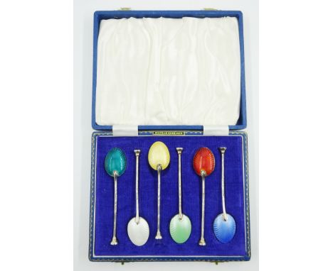 Victorian silver Christening Spoon and Fork, London 1857 maker George Angell, cased and a set of six silver coffee spoons wit