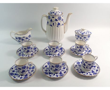 A Spode Blue Colonel coffee set comprising coffee pot, six cups and saucers, milk and sugar