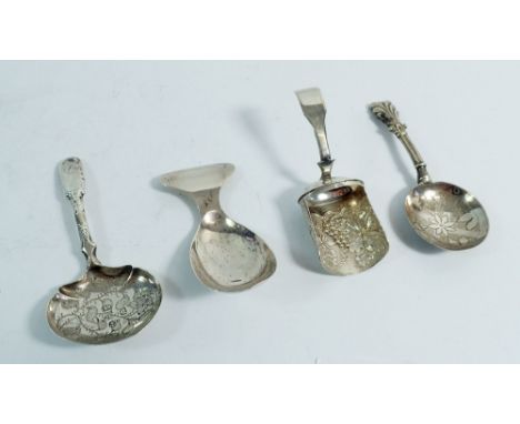Four various silver caddy spoons 
