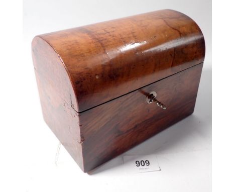 A Victorian walnut dome top tea caddy, 18cm wide
