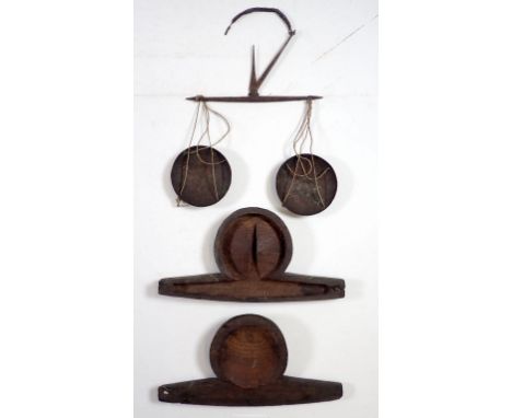 A set of Eastern opium scales in wooden case, 19cm wide