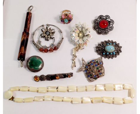 A group of costume jewellery including vintage stone set ring watch by Lucerne, pocket scale etc.