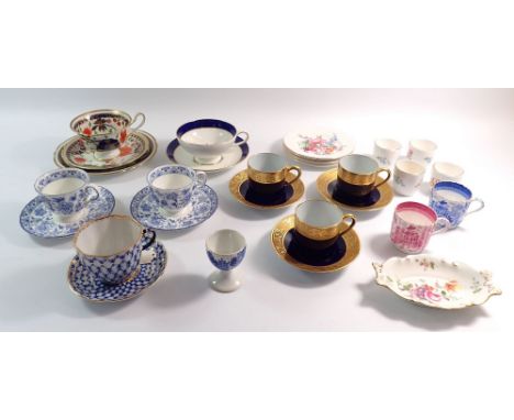 A group of cabinet cups and saucers, eggcups etc including Russian cabinet cup