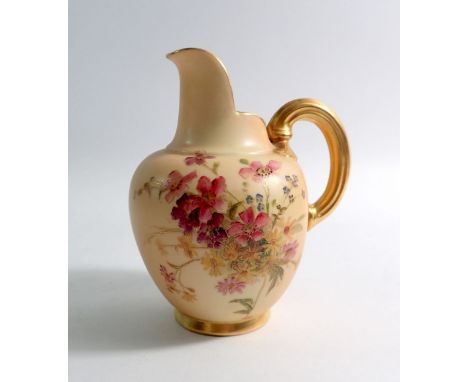 A Royal Worcester ivory blush jug painted flowers, No 1094, 12.5cm