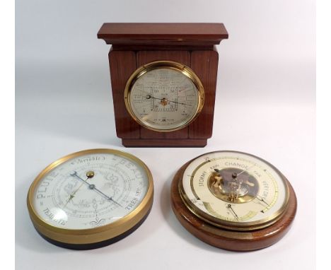 A Short and Mason Rising &amp; Falling walnut wall mounted barometer and two other vintage barometers 
