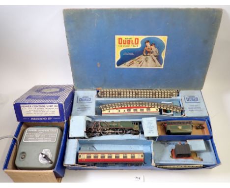 A vintage Hornby Dublo Duchess of Montrose Electric train set - box a/f plus a Meccano power control unit A2 - boxed (minimal