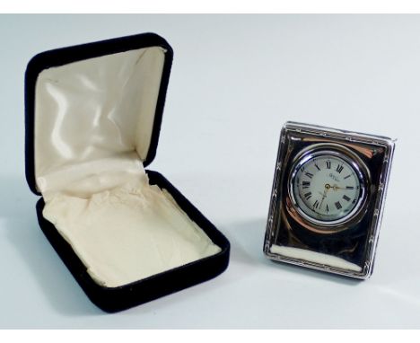 A silver small easel clock by R Carr, Sheffield 1985, 6.5 x 5cm -boxed