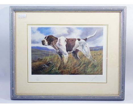 John Tricket - limited edition print of hunting dog 83/500, signed in pencil, 21 x 32cm