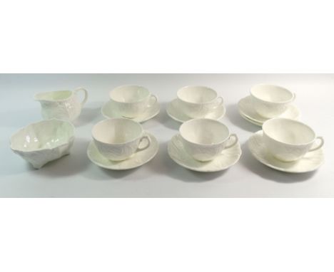 A Coalport Countryware white cabbage leaf set of six cups and saucers, milk and sugar