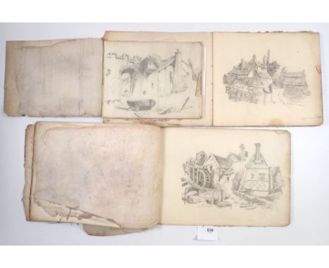 Three Victorian sketch books with pencil drawings of scenery etc. 