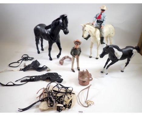 A group of vintage toys including 1973 Lone Ranger, Silver the horse, Black Beauty etc.
