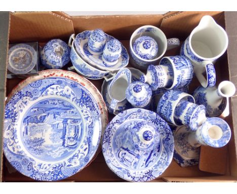 A quantity of Spode Italian dinner ware, decorative plates, bowls, jugs, five spice jars, vase, candlestick etc.