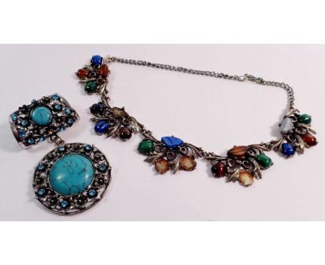 A vintage stone set necklace and a large pendant 