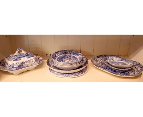 A Spode Italian tureen, meat plate, cake stand, large circular dish, pasta dish and four bowls