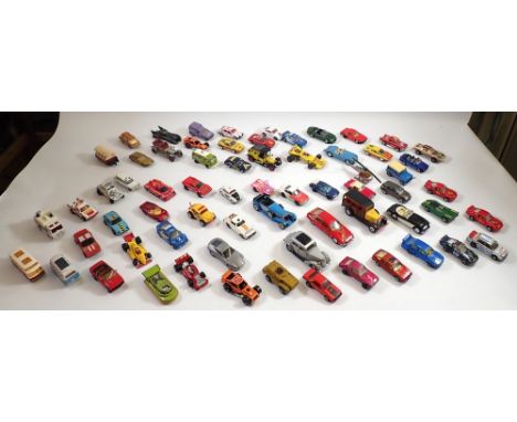 A box of various Dinky, Matchbox, Corgi etc. die cast vehicles in play worn condition including Superfast No 2 Jeep, Hot Rod,