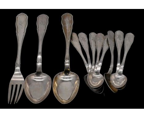 A collection of silver cutlery. Including a set of eight Latvian silver tea spoons by 	
Jüliis Blüms, along with a matching s