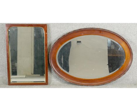 A 19th century mirror in mahogany frame with gilt slip and a vintage oval mirror. 