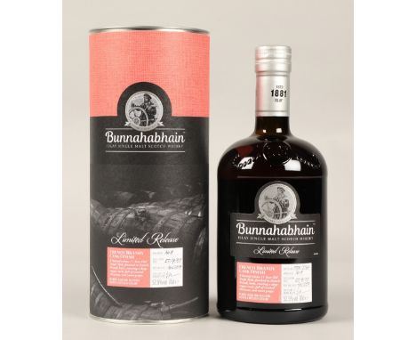 Bunnahabhain French Brandy Cask Finish Limited Release Islay single malt scotch whisky, Bottle No 1758/2764, Distilled 27/9/0