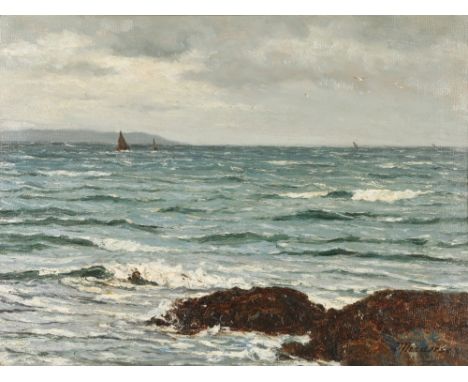 Joseph Henderson&nbsp; RSW(Scottish 1832-1908) 'Ayrshire Seascape' Gilt framed oil on canvas 45cm x 60cm 