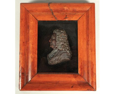 19th Century framed wax miniature portrait of Jeremiah Dixon on glass, 10cm x 8cm including mount.