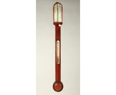 19th Century mahogany cased stick barometer by S.J. Browning and co, Portsmouth, 92cm long.