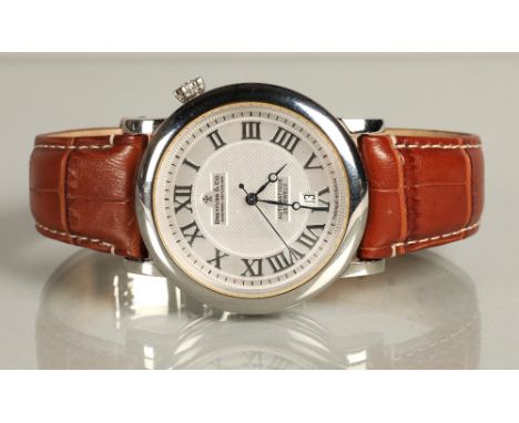 Dreyfuss &amp; co gentleman's stainless steel automatic wrist watch, the textured dial with date aperture and Roman numerals 