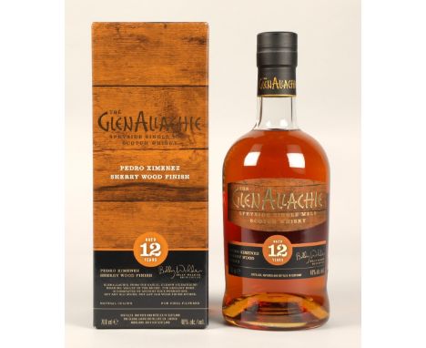 The GlenAllachie Pedro Ximenez Sherry Wood Finish 12 years old Speyside single malt scotch whisky, 700ml, 48% vol, boxed.