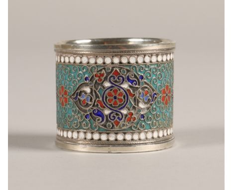 Russian silver enamel napkin ring 4cm high, 4.5cm diameter, 47g Condition Report: Marked 84 and with indistinct initials poss
